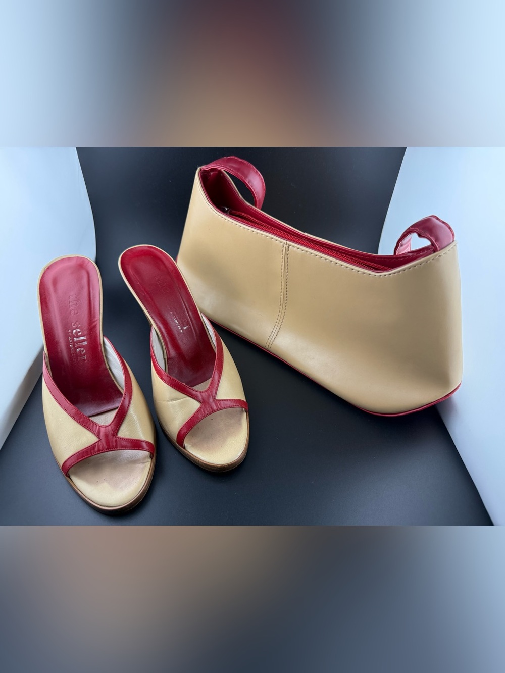 Authentic Vintage Italian Leather 2-Piece Set: Sandals & Shoulder Bag Size 36